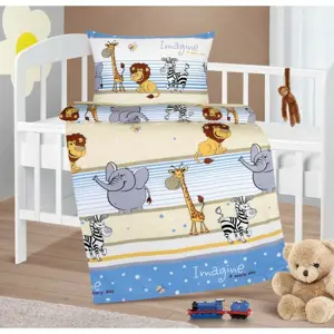Bellatex Dětské bavlněné povlečení do postýlky Agáta Safari modrá, 90 x 135 cm, 45 x 60 cm