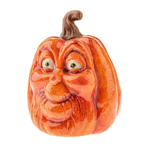 Podzimní dekorace Dýně s tváří, 9 x 12 cm, keramika