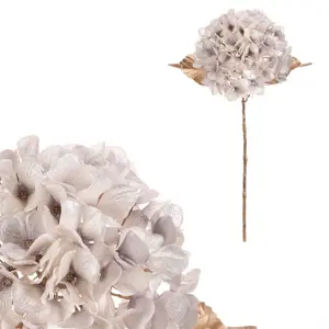 Umělá řezaná Hortenzie, bílá s pozlacením, 65 cm