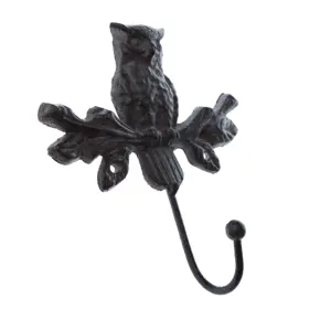 Litinový věšák Sova černá, 15 x 15 cm