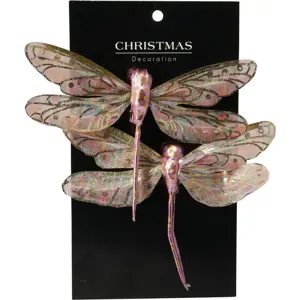 Sada vánočních ozdob Vážka růžová, 13,5 cm, 2 ks