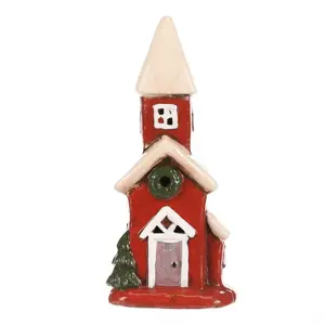 Vánoční dekorace domeček s věžičkou, LED, červená, keramika