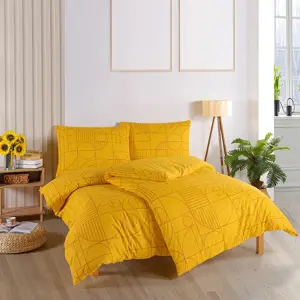 BedTex Bavlněné povlečení Geo Ray Flower žlutá, 220 x 200 cm, 2 ks 70 x 90 cm, 220 x 200 cm, 2 ks 70 x 90 cm