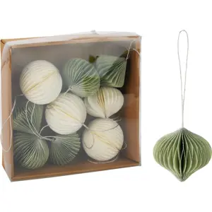 Sada 9 ks vánočních ozdob Ornaments, bílo-zelená, 6 cm, honeycomb