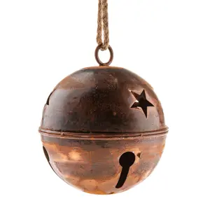 Kovová závěsná rolnička pr. 15,5 cm, barva měděná, rustik