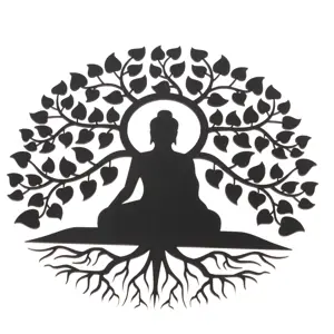 Dřevěná vyřezávaná dekorace na zeď Strom s Buddhou, 35 x 35 x 1 cm