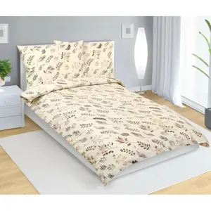 Bellatex Bavlněné povlečení Větvička béžová, 140 x 200 cm, 70 x 90 cm