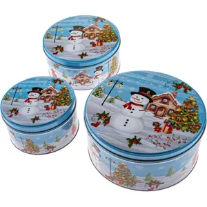 Sada 3 kulatých plechových dóz Sněhulák