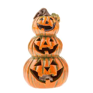 Podzimní keramická dekorace Tři dýně s obličejem, 9 x 15 cm