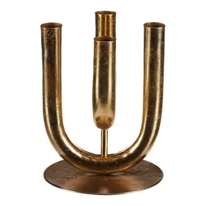 Kovový svícen 4 ramen. na kónické svíčky, zlatá, 14 x 14 x 18 cm