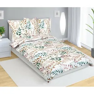 Bellatex Bavlněné povlečení Větvička béžová, 140 x 220 cm, 70 x 90 cm, 140 x 220 cm, 70 x 90 cm