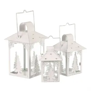 Sada kovových luceren Stromky 3 ks, bílá