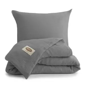 MATEX Mušelínové povlečení tmavě šedá, 140 x 200 cm, 70 x 90 cm