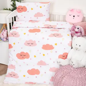 4Home Dětské bavlněné povlečení do postýlky Pink Clouds, 100 x 135 cm, 40 x 60 cm