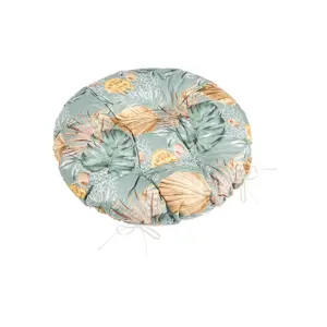 Bellatex Sedák Adéla prošívaný kulatý Monstera růže žlutá, 40 x 40 cm