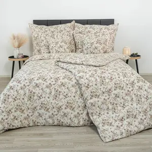 Kvalitex Krepové povlečení Kvítí béžová, 140 x 220 cm, 70 x 90 cm