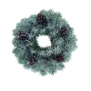 Plastový věnec zasněžený se šiškami, d. 28 cm