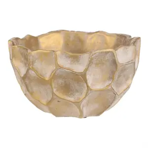 Betonový obal na květiny Plástev - kulatá miska, vel. M, béžovo-zlatý