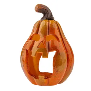 Podzimní keramický svícen Dýně s obličejem, 12 x 20 cm