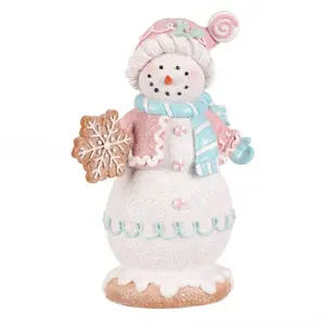 Vánoční dekorace Sněhulák perníkový v pestrobarevném oblečku, polyresin