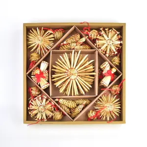 Sada vánočních slaměných ozdob, přírodní, 56 ks