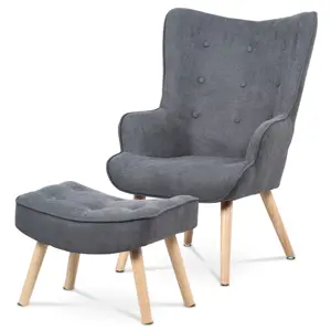 Křeslo ušák s podnožkou GREY2, šedá