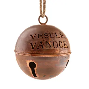 Kovová rolnička Veselé Vánoce pr. 15,5 cm, barva měděná, rustik