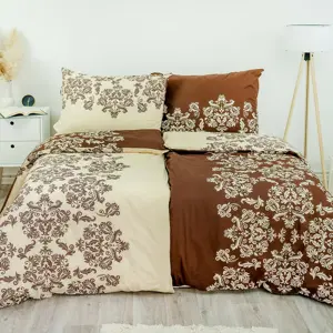 Stanex Saténové povlečení Venzel hnědá, 140 x 220 cm, 70 x 90 cm