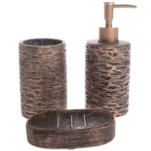 Sada cementových koupelnových doplňků Africano 3 ks, hnědá