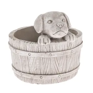 Betonový obal na květináč Pejsek v sudu světle hnědá, 17 x 19 cm