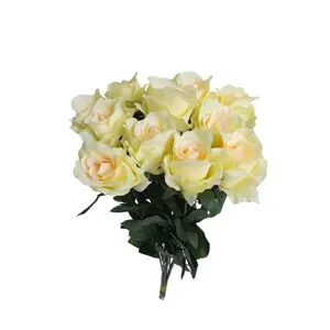 Kytice růže krémová se zel. okraji, 12 ks, v. 65 cm