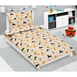 Bellatex Dětské bavlněné povlečení Junior Kočka béžová, 140 x 200, 70 x 90 cm