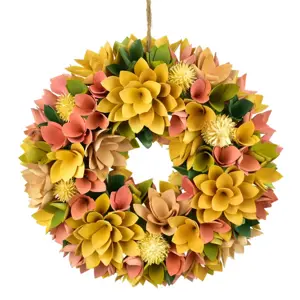 Velikonoční věnec z dřevěných květů 30 cm, žlutá
