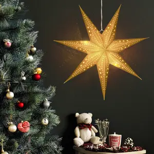 Solight LED zlatá vánoční hvězda, závěsná, 60cm, 20x LED, 2x AA, zlatá barva, 1v295