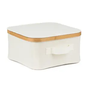 Úložný box G21 30 x 30 x 15 cm, bambusový s víkem, béžový