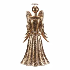 Vánoční kovová dekorace Anděl 49 cm, kalíšek na čaj. svíčku, zlatá