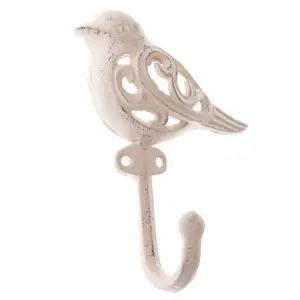 Litinový věšák Ptáček bílá, 15 x 11 cm
