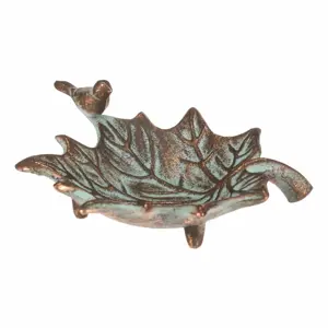 Kovové pítko Javorový list s ptáčkem Romance, 17 x 16 x 6 cm, měděné