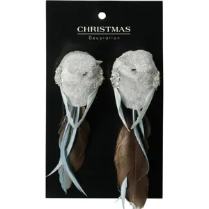 Sada vánočních ozdob Ptáček, šedá, 14x4x4cm, s klipem, SADA 2 KS