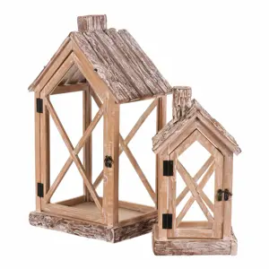 Sada dřevěných luceren ve tvaru domku, 2 ks