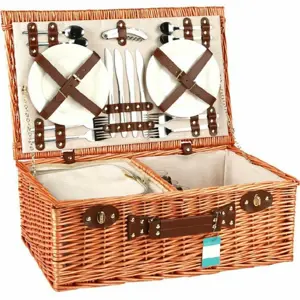 Piknikový koš pro 4 osoby hnědá, 54 x 34 x 20 cm