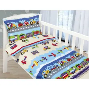 Bellatex Dětské bavlněné povlečení do postýlky Beáta Letadlo modrá, 100 x 135, 45 x 60 cm