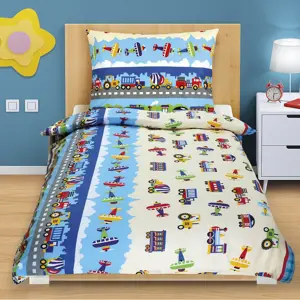 Dětské bavlněné povlečení Junior Letadla a auta, 140 x 200 cm, 70 x 90 cm