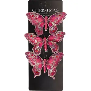 Sada vánočních ozdob Motýli, červená, 12x8x2cm, s klipem, SADA 3 KS