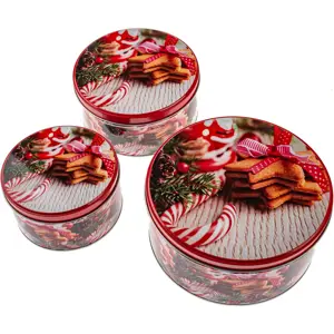 Sada 3 kulatých plechových dóz Cukroví