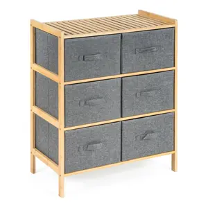 G21 Bambusový regál s košíky, 3 police, šedá, 3 patra